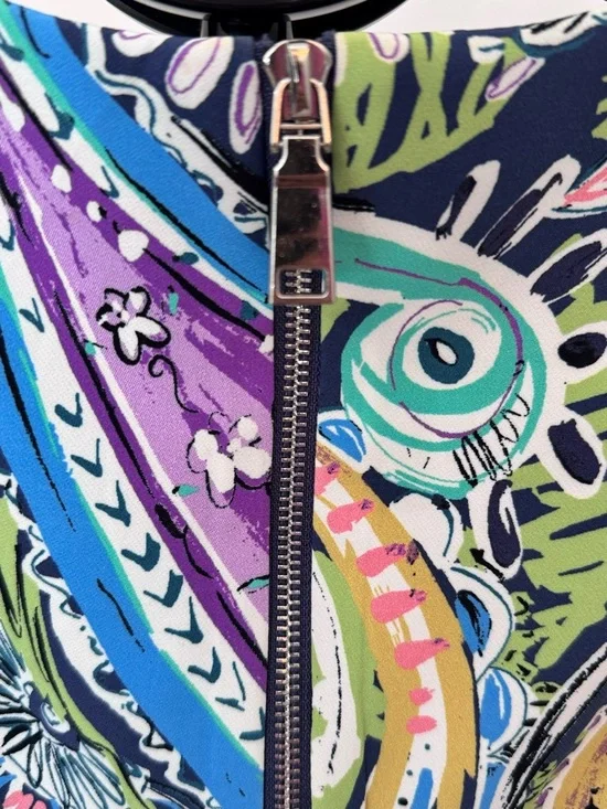 Nicole Miller Cold Shoulder Paisley Bell Sleeve Dress Boho Full Back Zip, Sz 8 - Picture 4 of 9